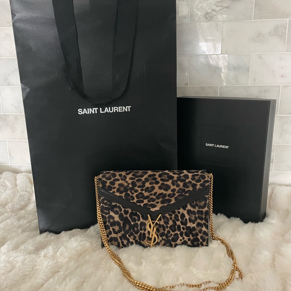 Saint Laurent Leopard Print Bag with Gold Chain